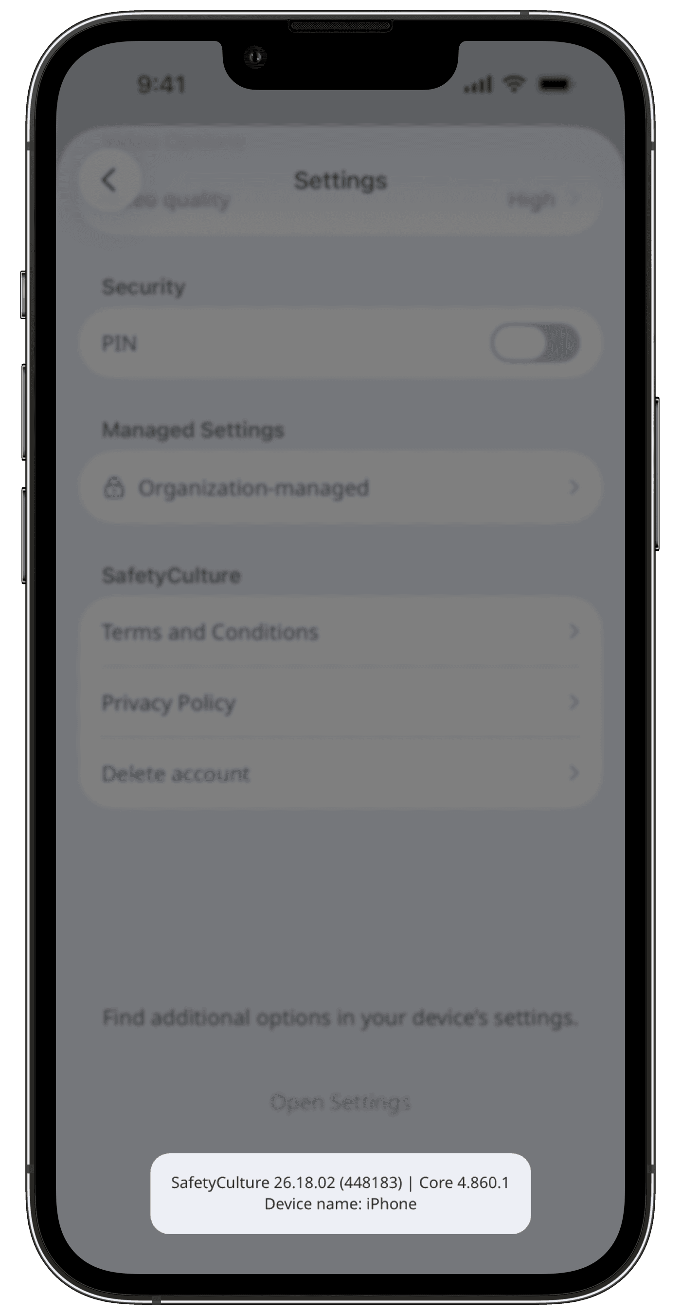 To check your mobile app version, go to settings and scroll down.