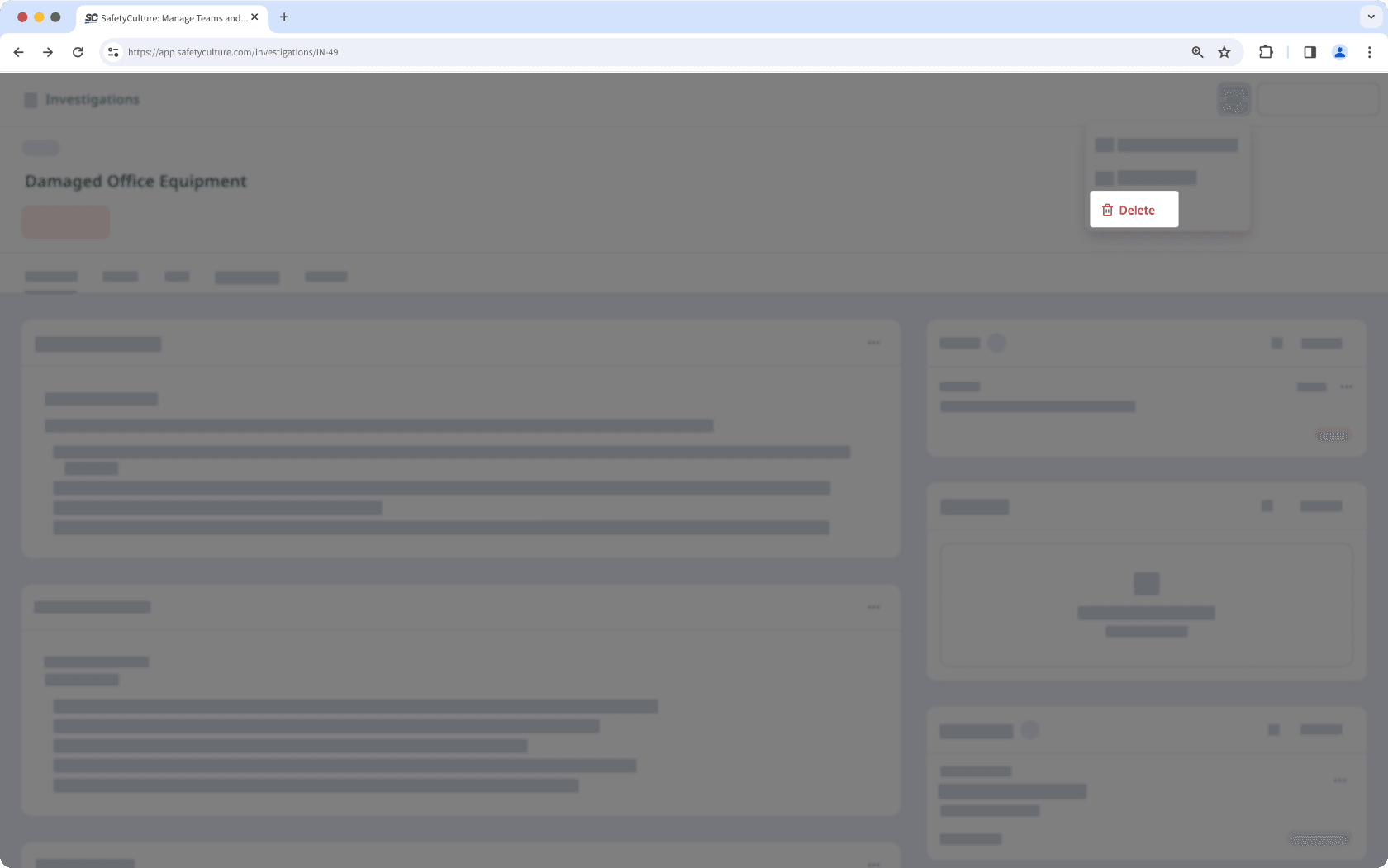 Delete an investigation via the web app.