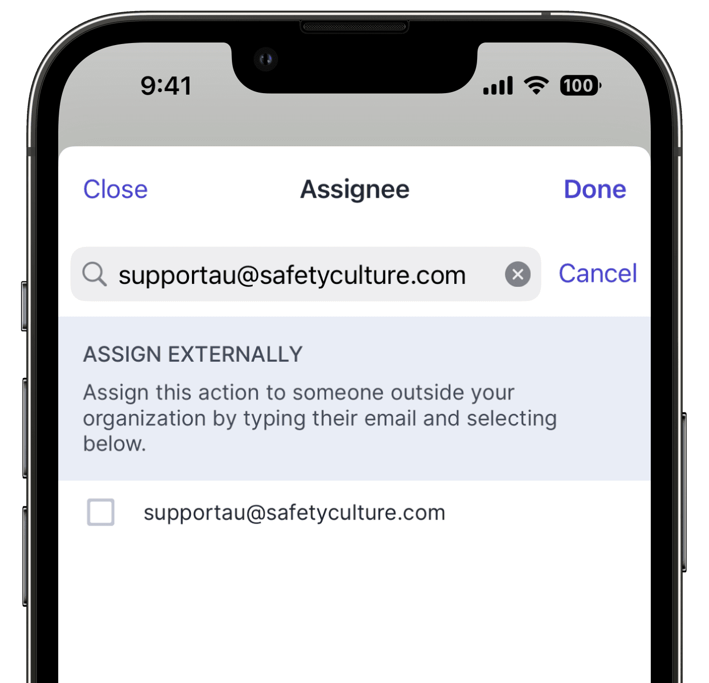 Assign an action externally via the iOS mobile app.