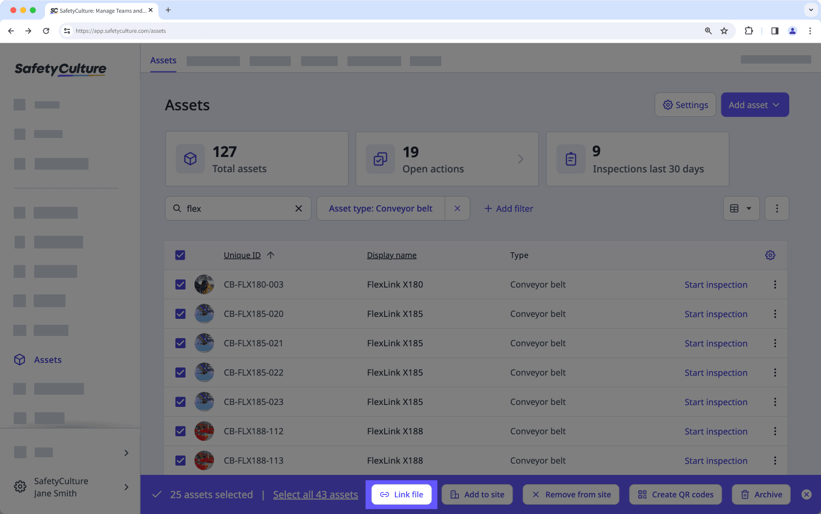 Link a file to multiple assets via the web app.