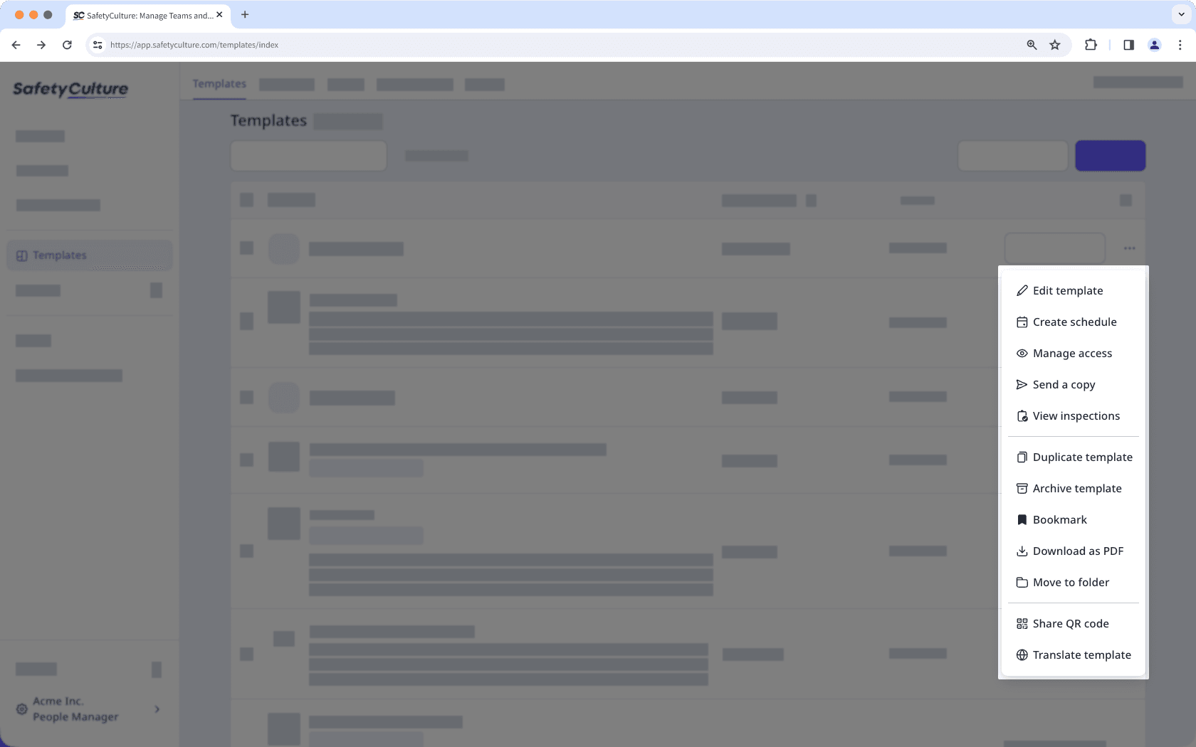 An example of managing a template via the web app.