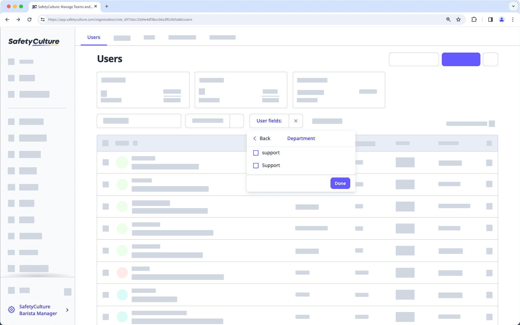 Ensure your user details match to accurately filter your user list via the web app.