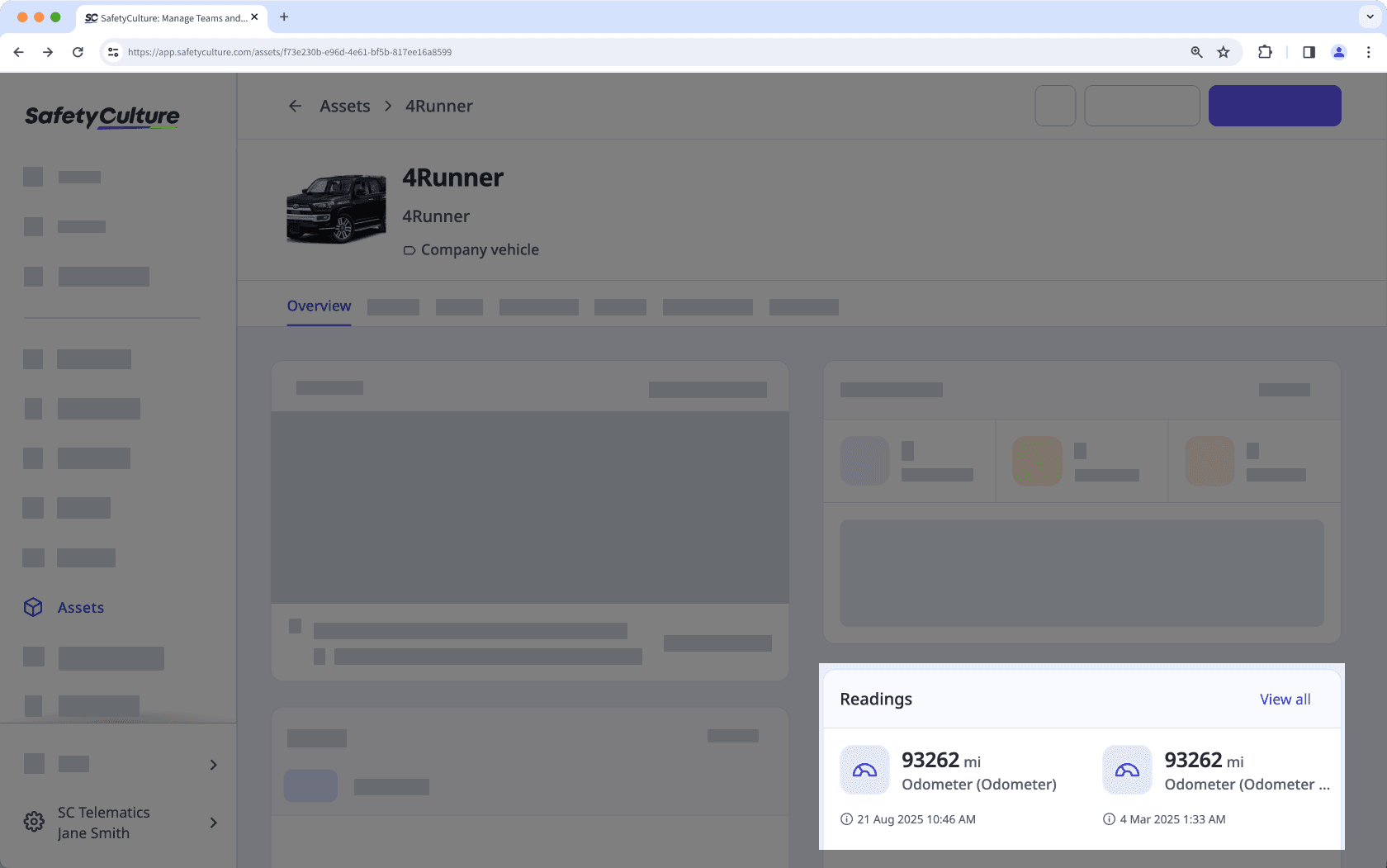 View telematic readings for your asset via the web app.