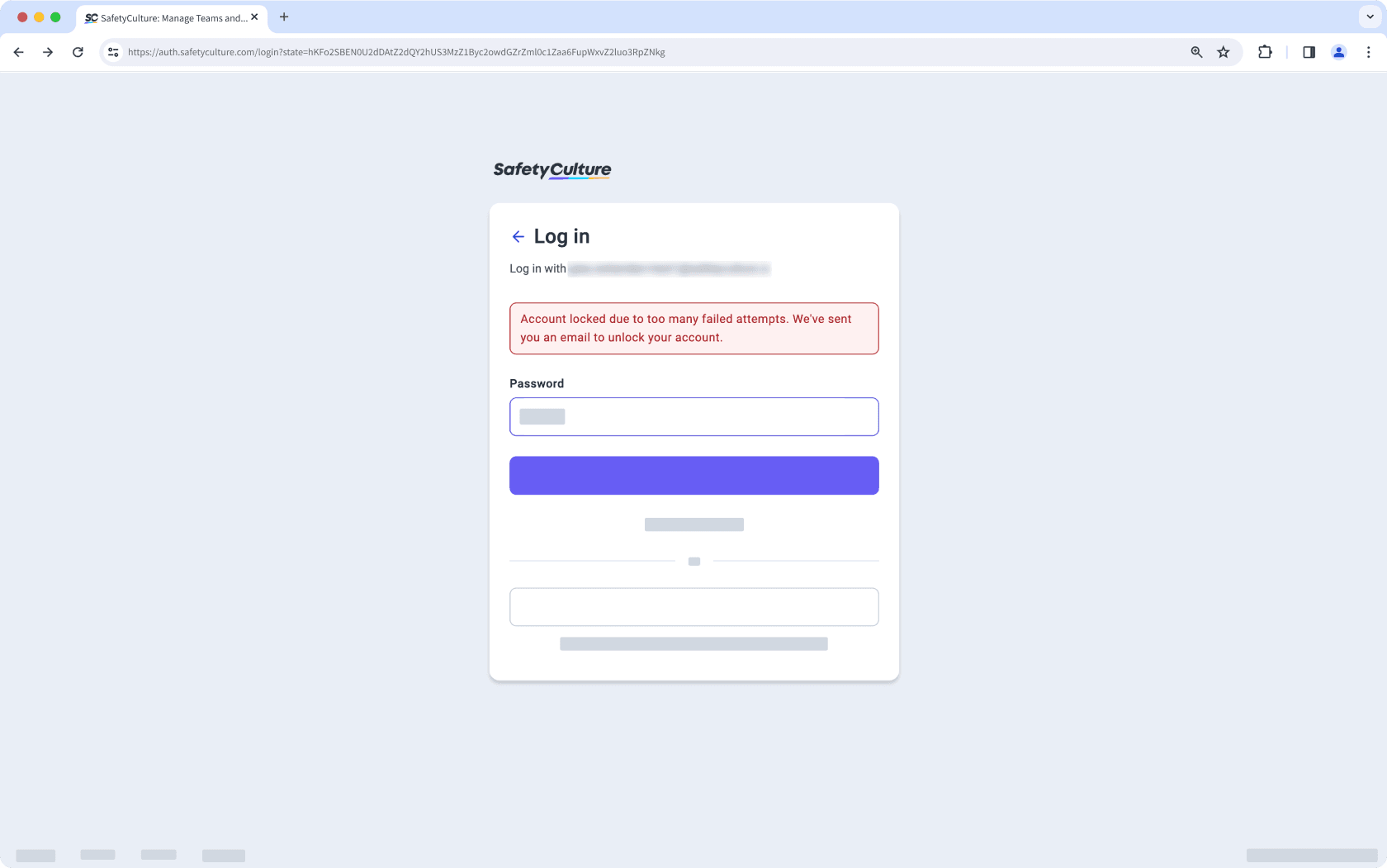 An example of a locked SafetyCulture account on the web app.