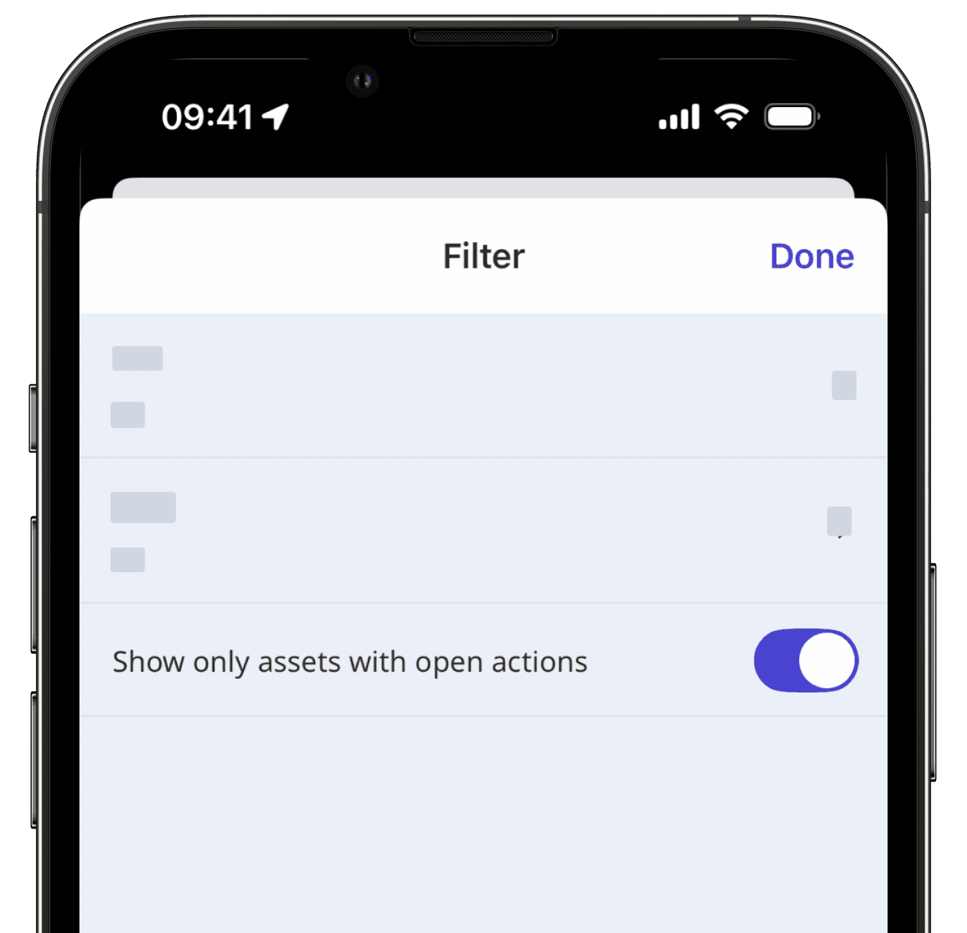 View an asset with an open action via the mobile app.