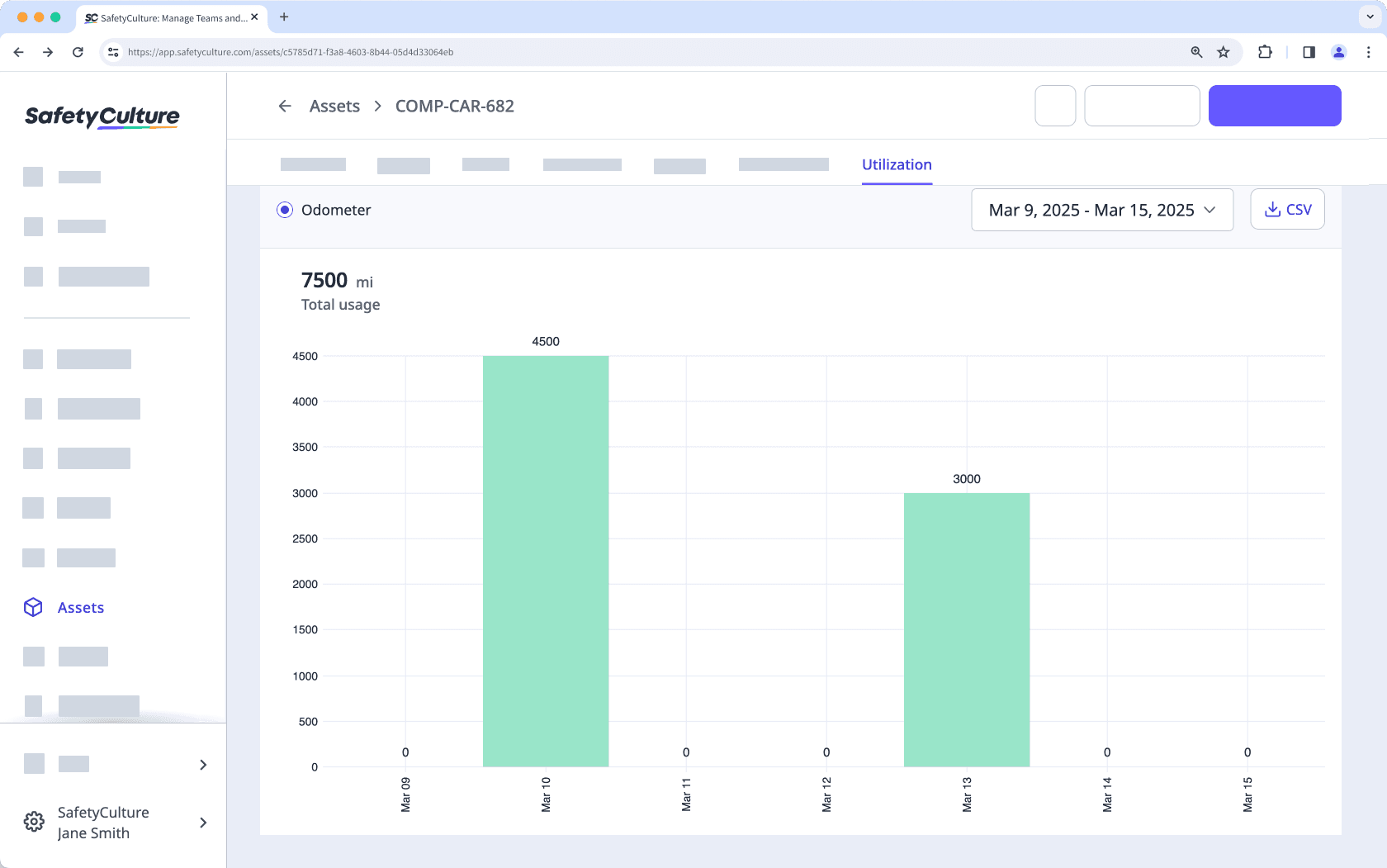 View utilization chart from the asset profile via the web app.