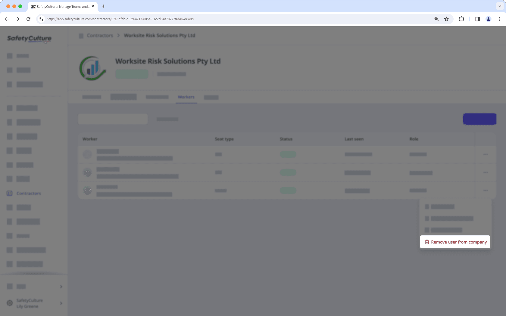 Remove a user from a company via the web app.