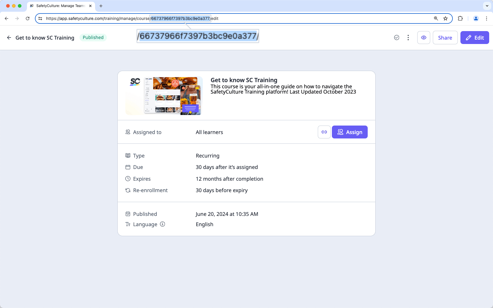 Get a course ID via the web app.