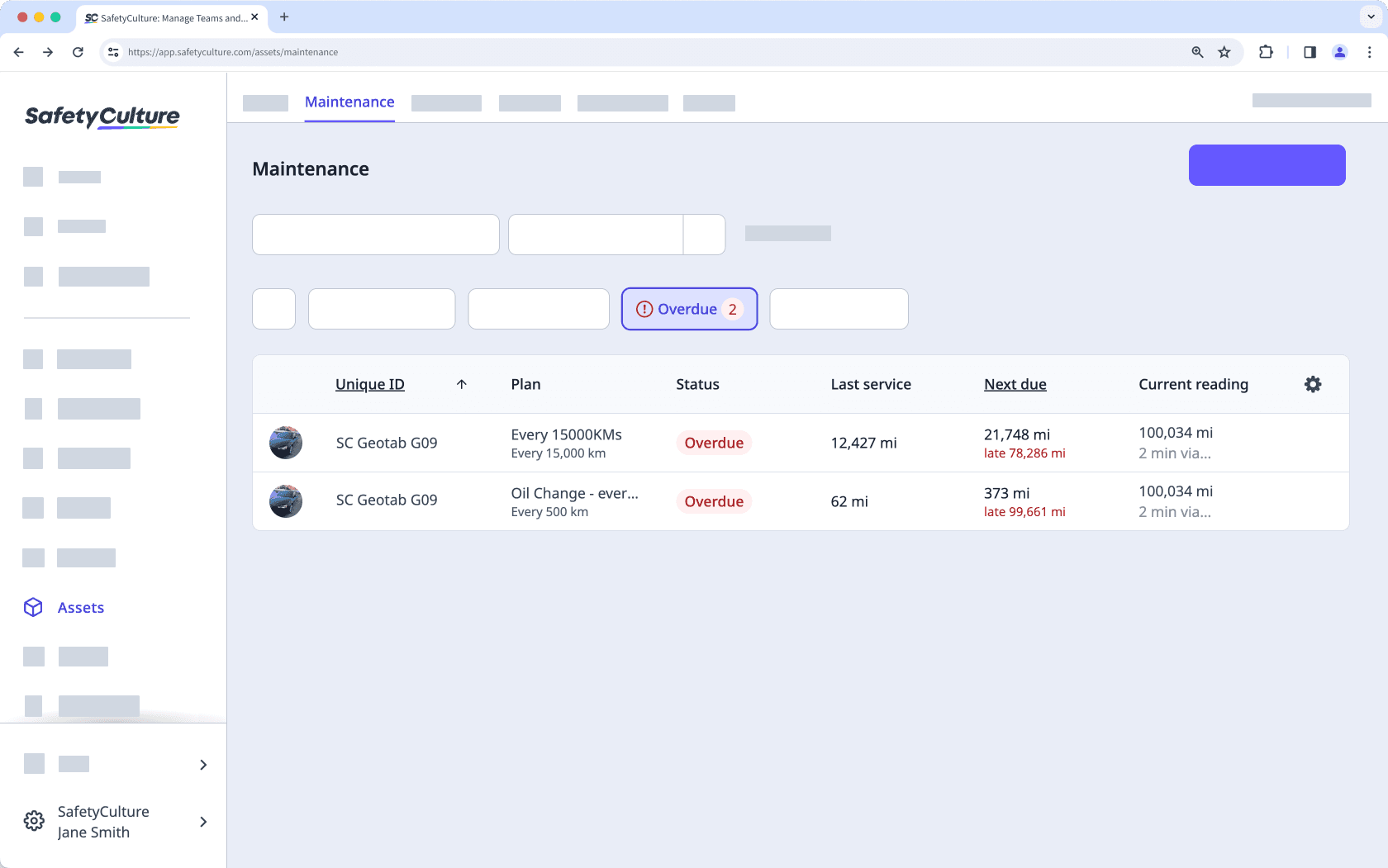 View overdue plans via the web app.