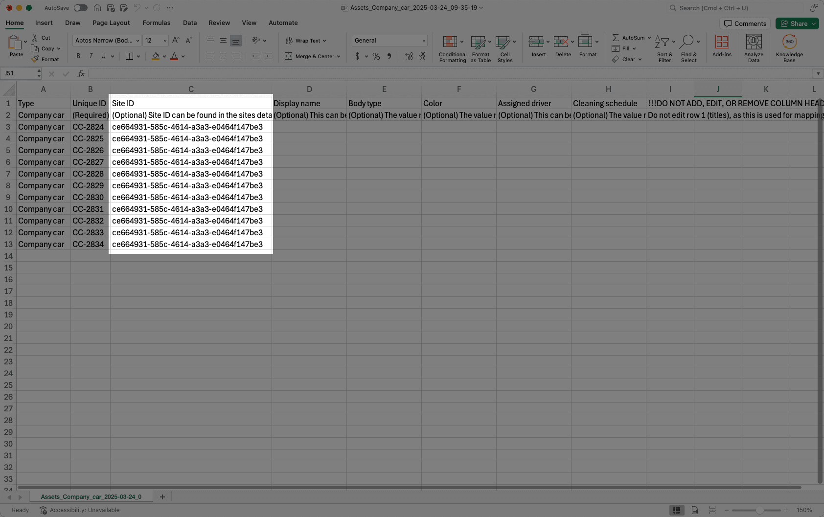 Bulk add assets to a site using CSV via the web app.