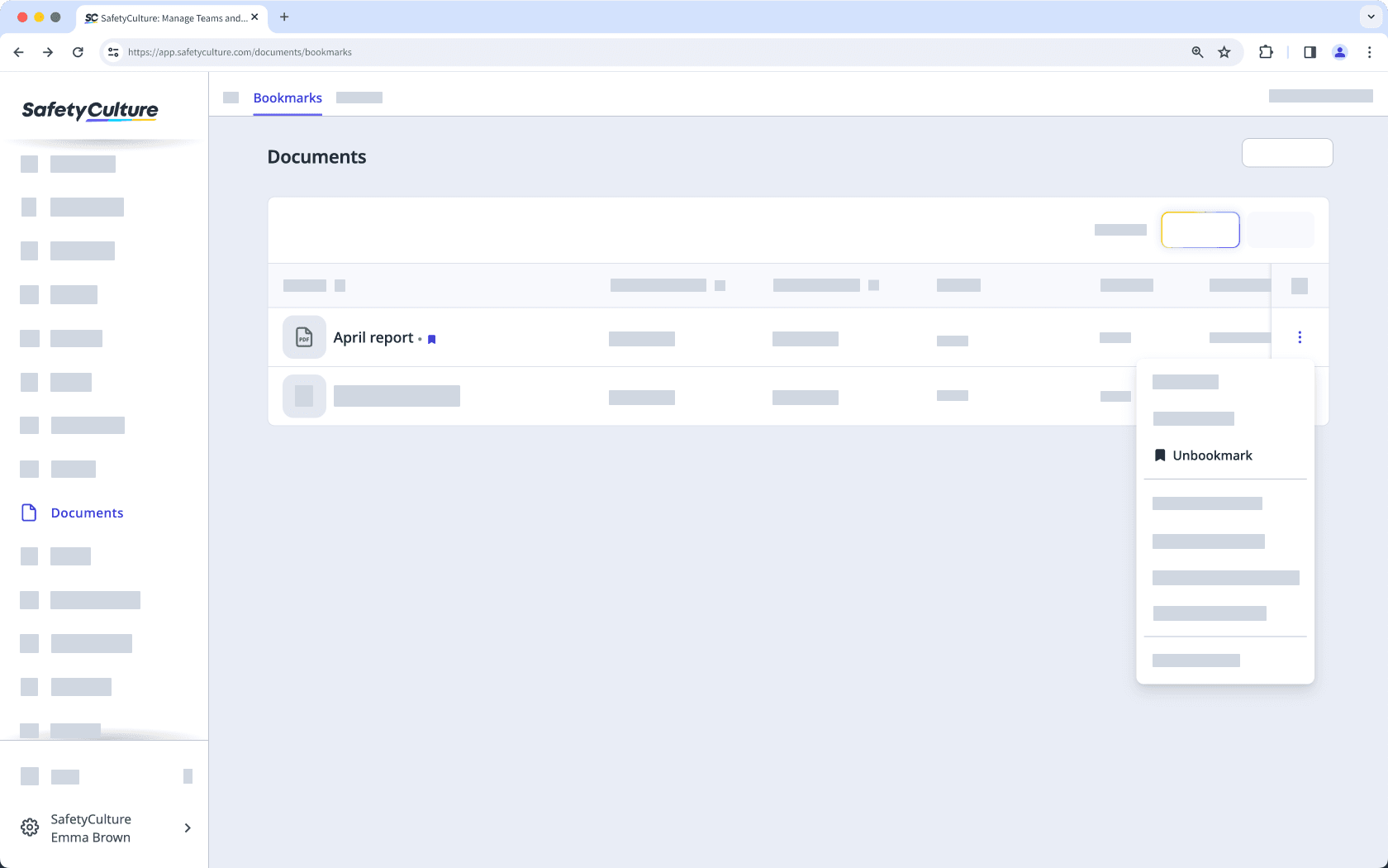 Un-bookmark a file or folder via the web app.