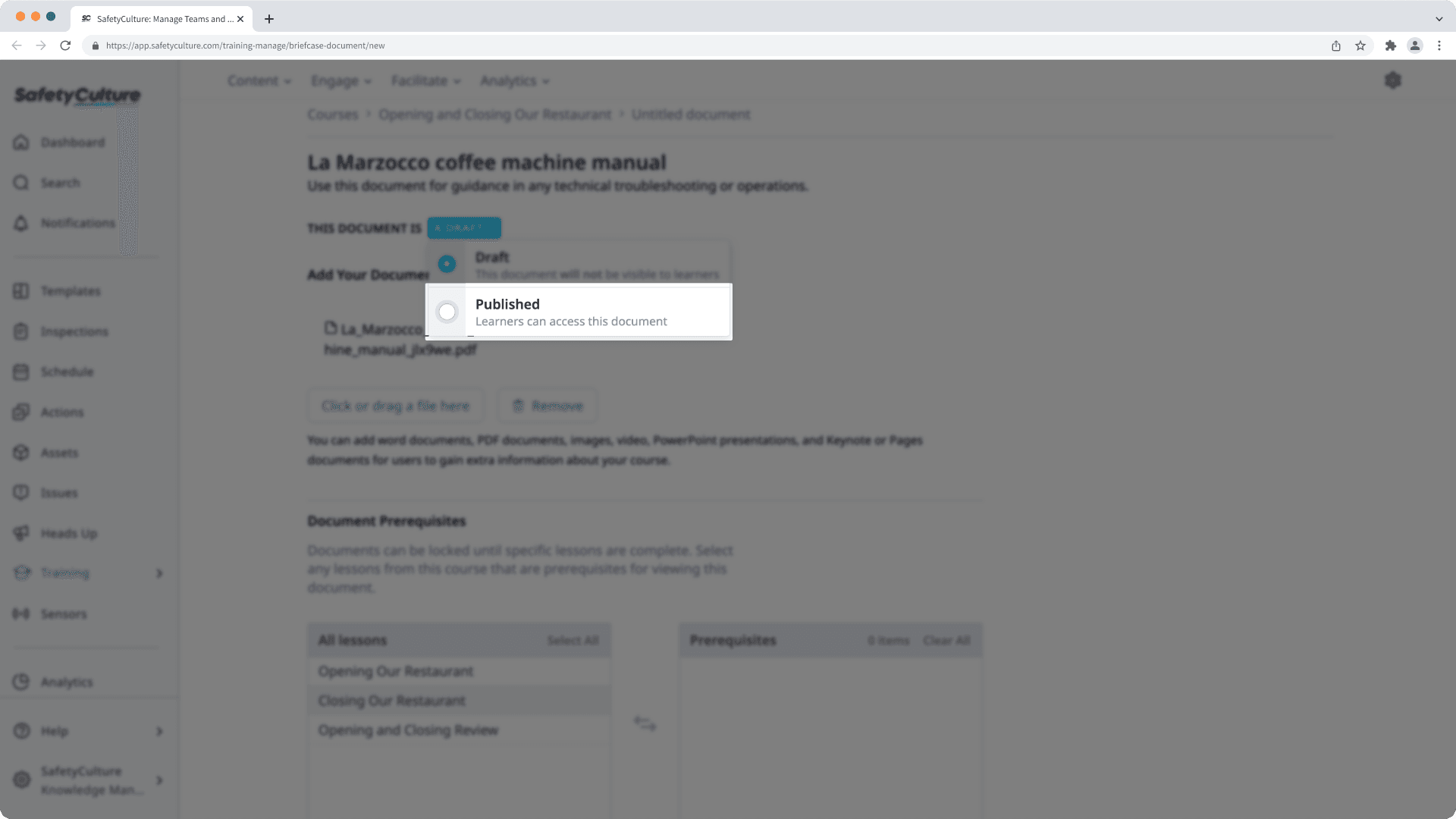 Add a file to a course's briefcase via the web app.