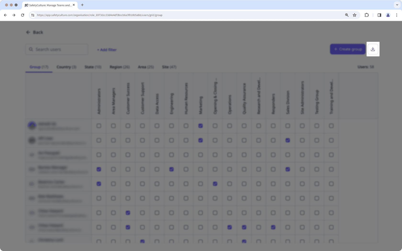 Download the group and site matrix table via the web app.