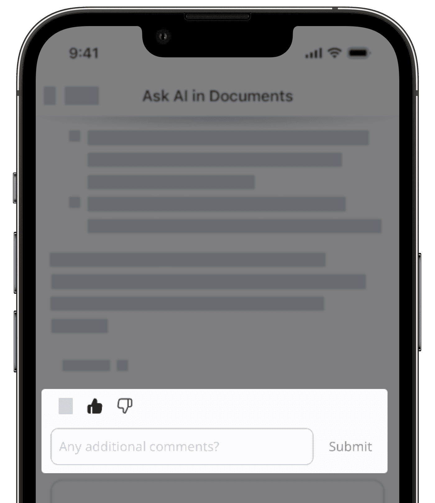 Send feedback and leave additional comments for Ask AI in Documents via the mobile app.