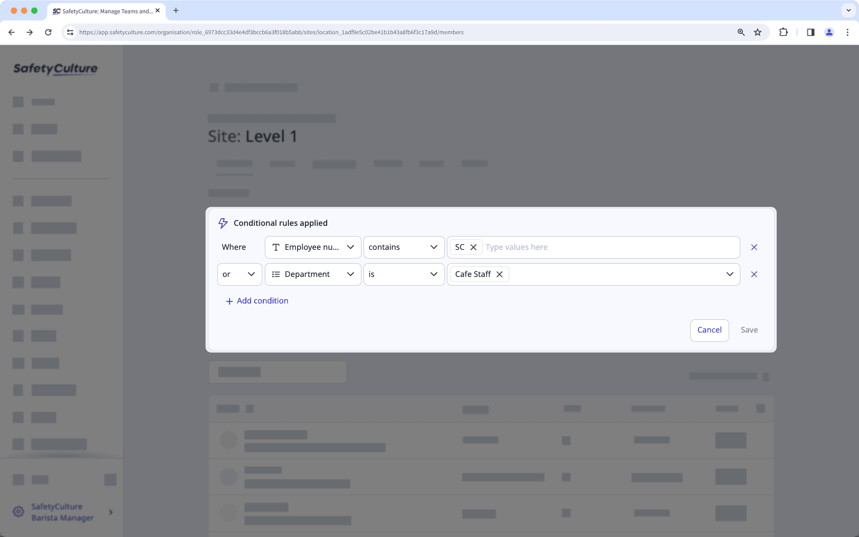 Manage site membership rules via the web app.