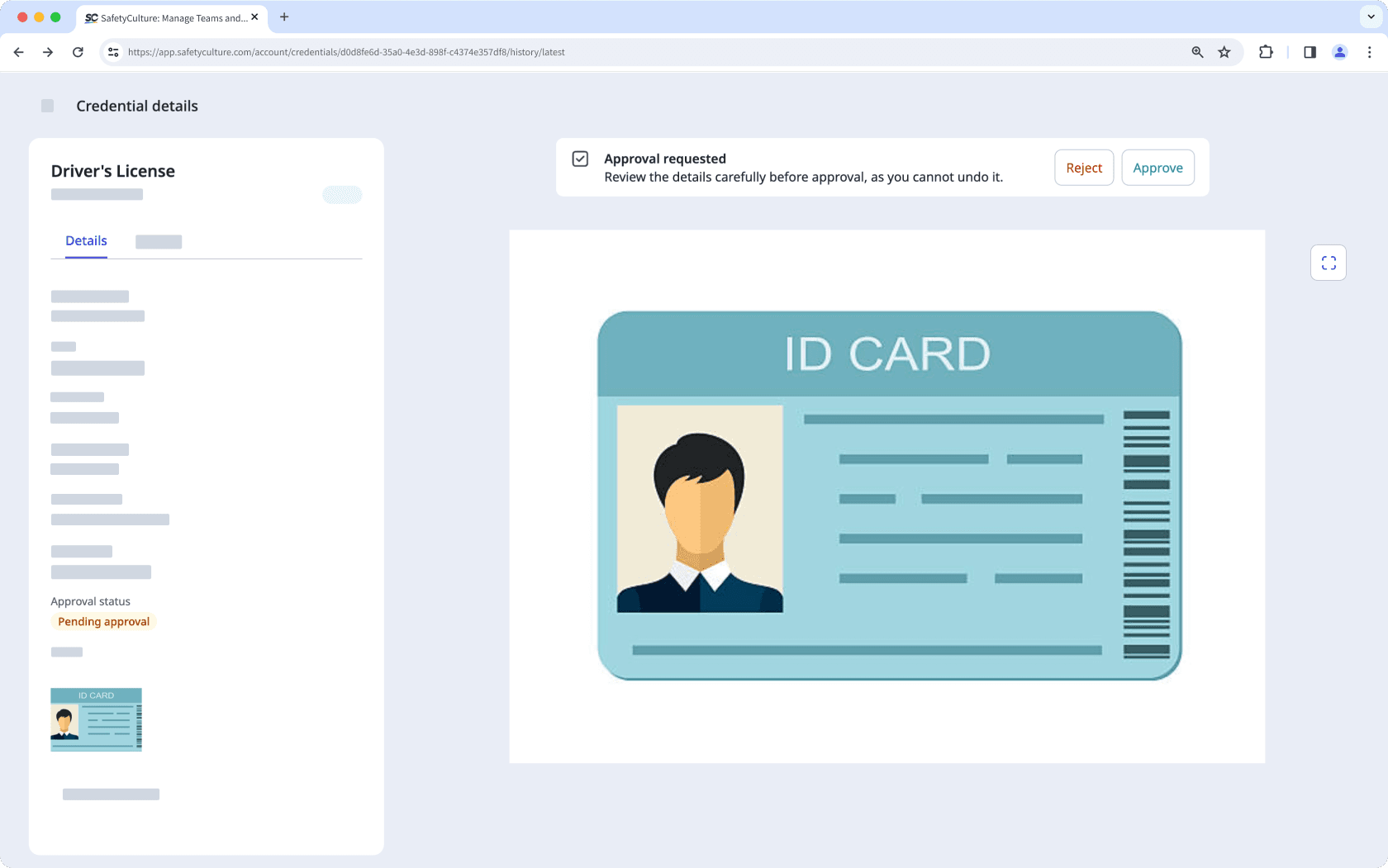 Approve a user's credential via the web app.