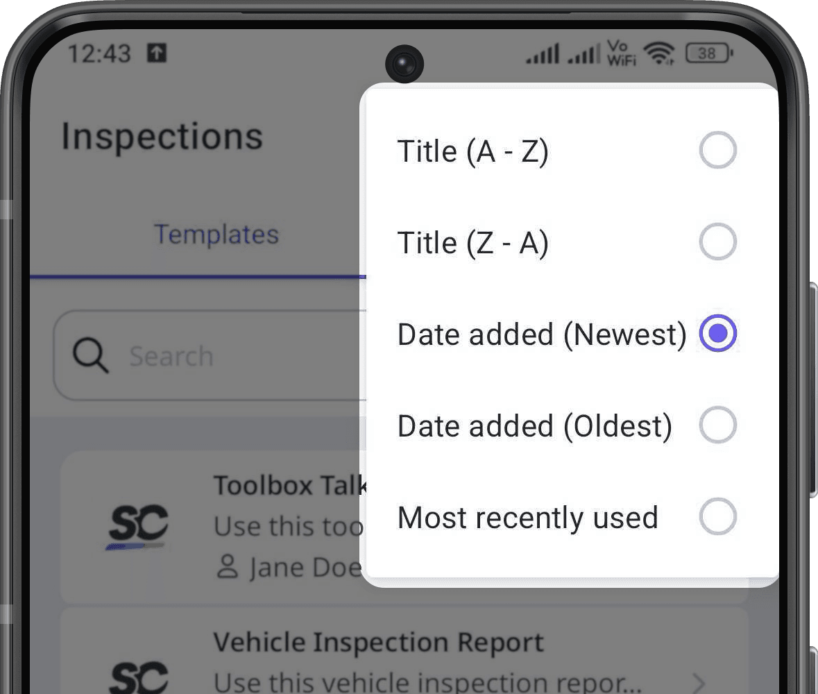 Sort templates via the Android mobile app