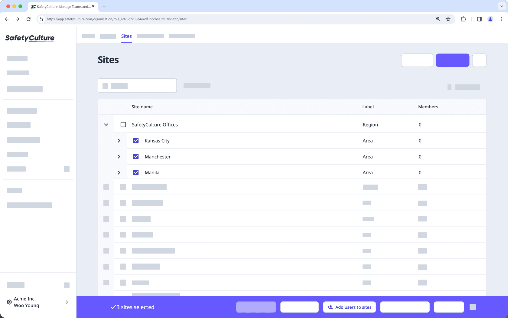 Add users to multiple sites or levels via the web app.