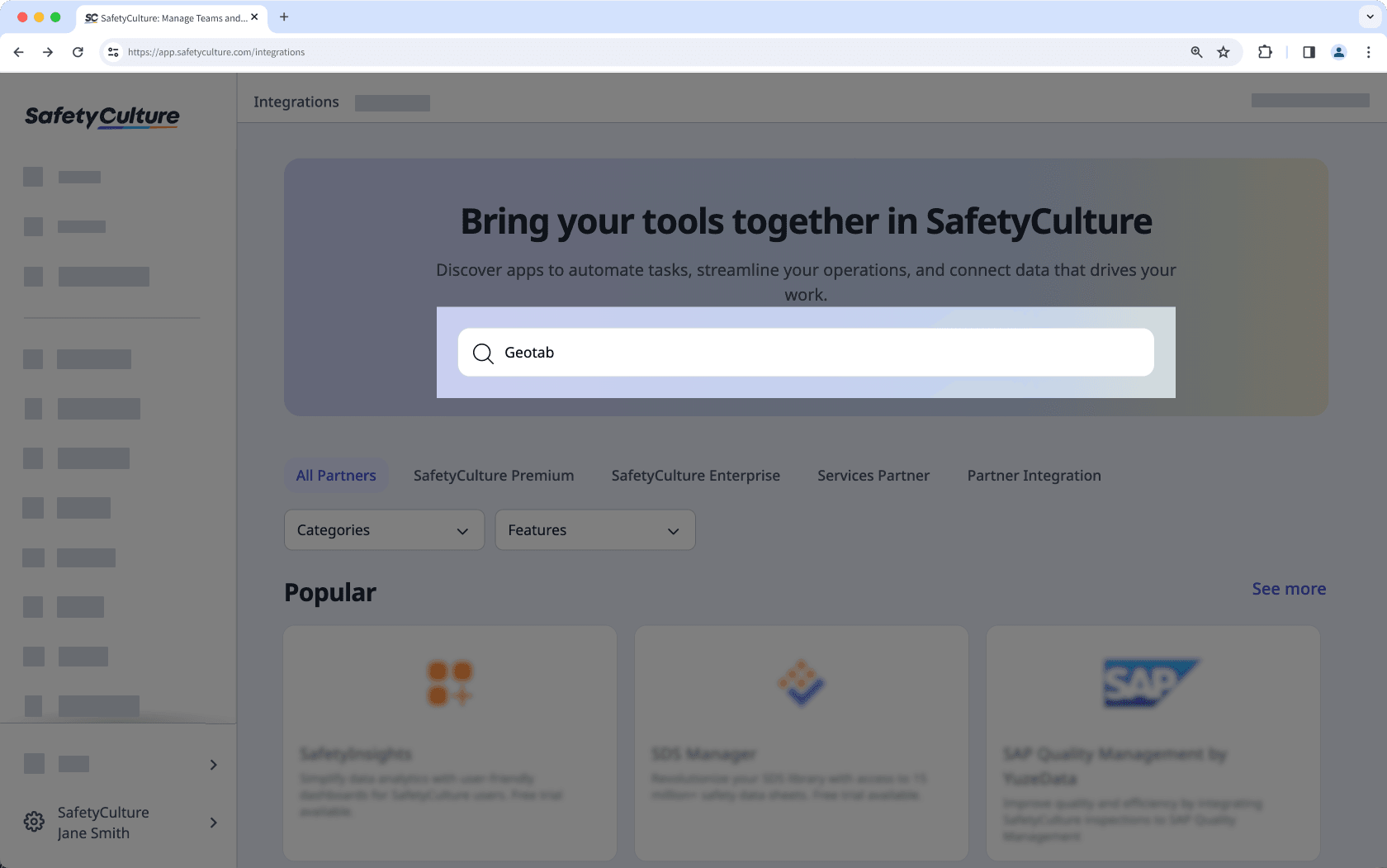 Search for Geotab integration via the web app.