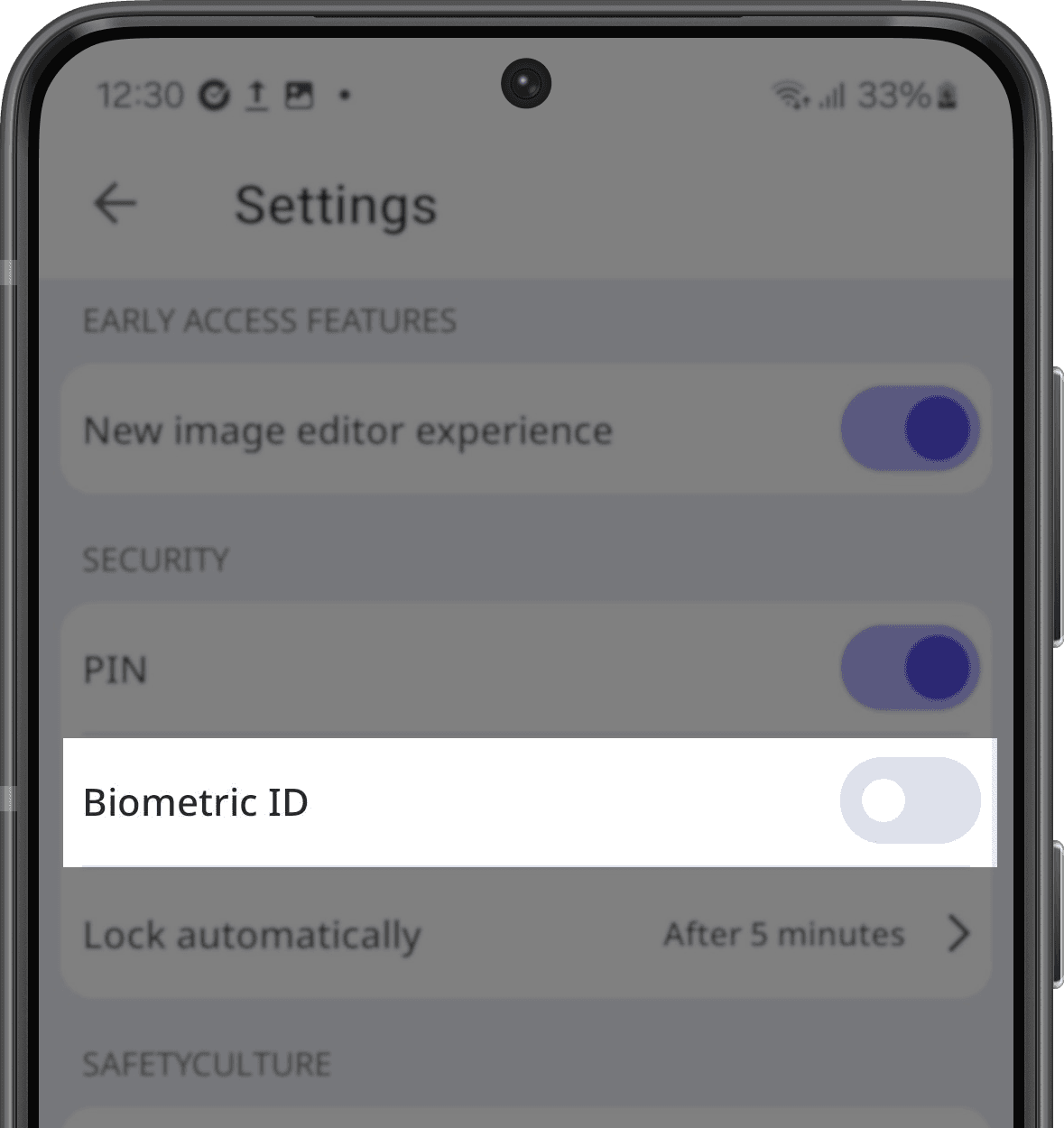 Turn on biometric ID via the mobile app on Android