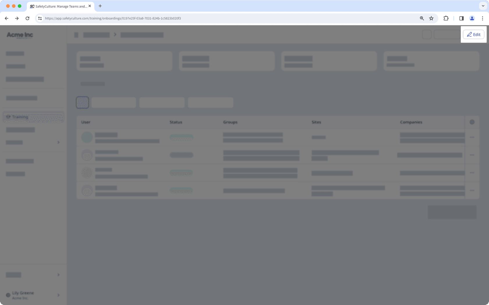 The onboarding page with the ‘Edit’ button visible.