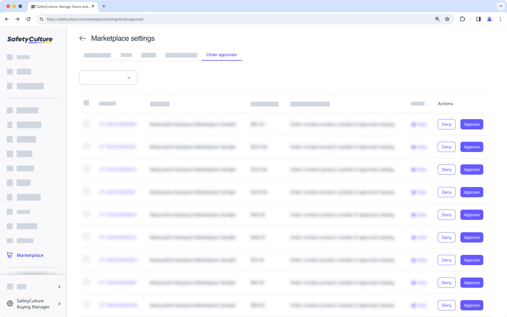 Approve or deny order requests via the web app.