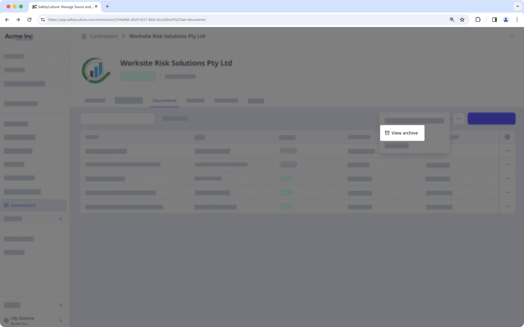 The Documents tab with the "View archive" button visible.