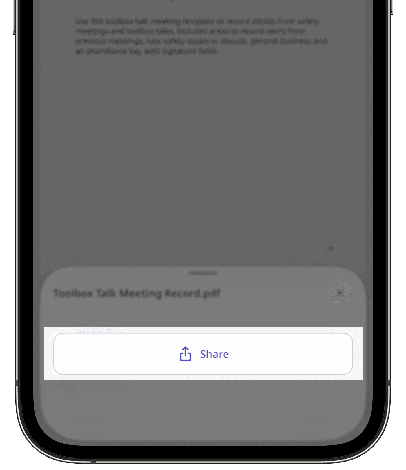 The pop-up menu for a file in a Heads Up showing the option to share the file.