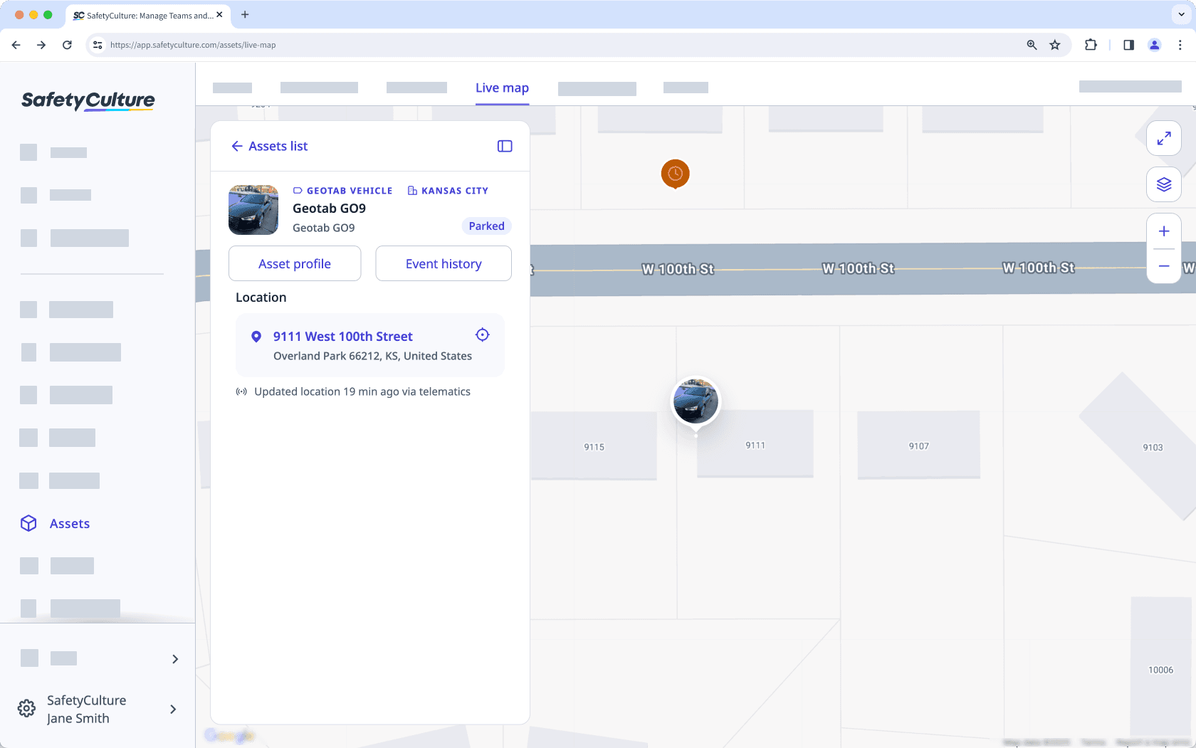 View an asset on the map via the web app.