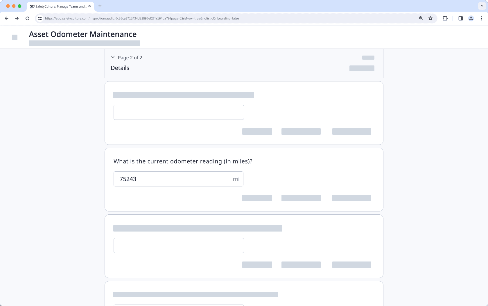 Number response question in an inspection via the web app.