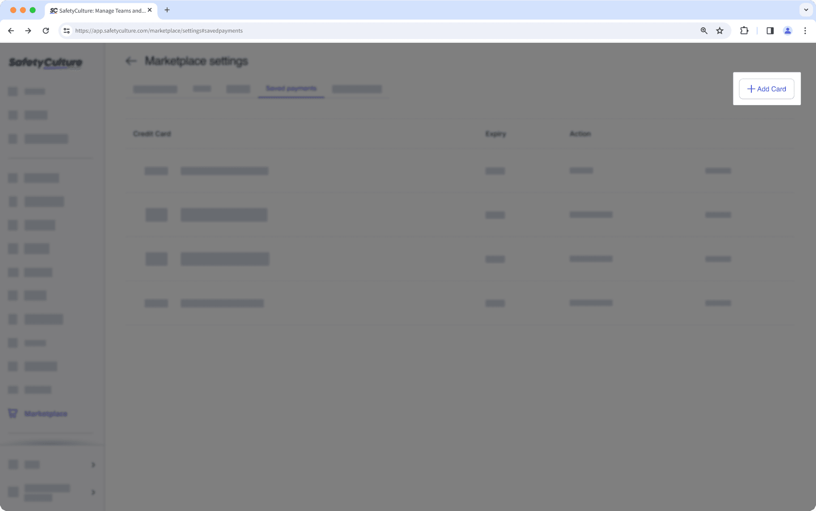 Add a credit card in Marketplace via the web app.
