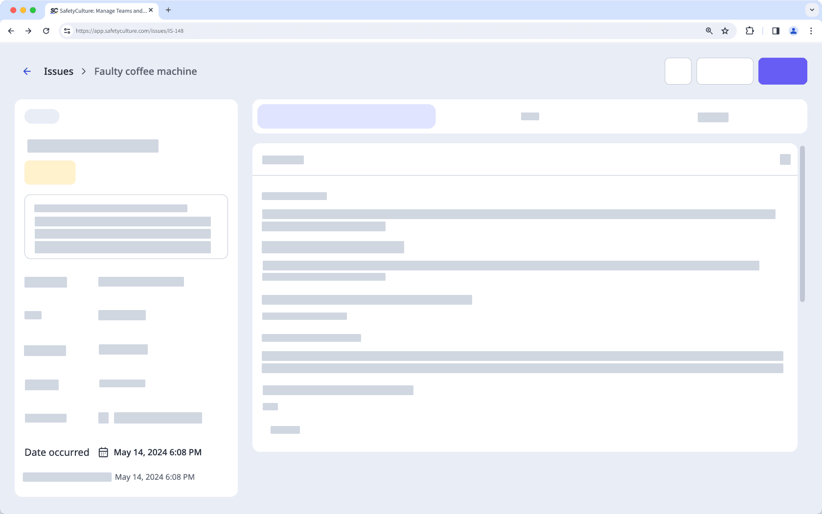 View the issue report date and date occurred via the web app.