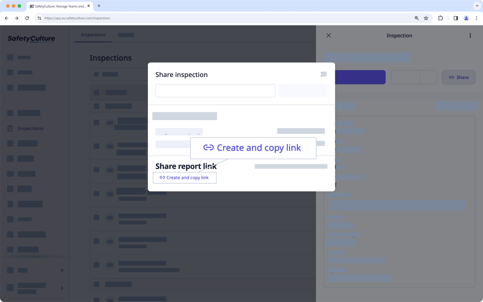 Share an inspection report link via the web app.
