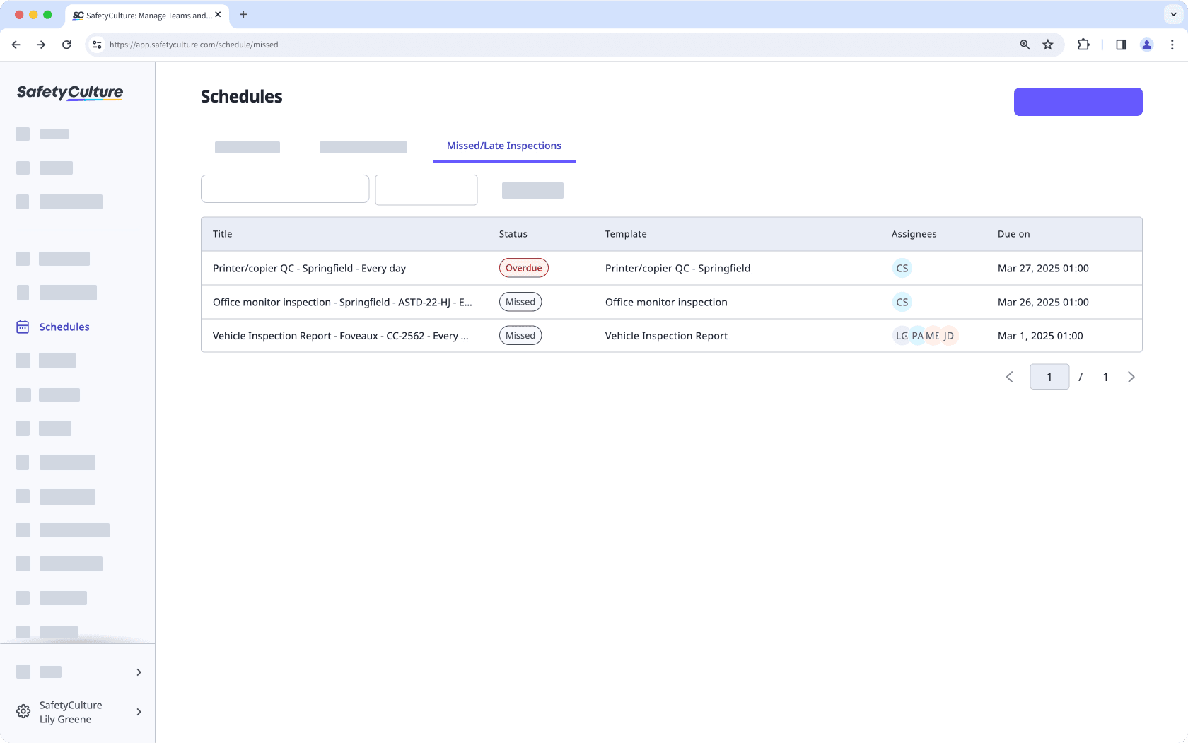 View missed and late inspections via the web app.