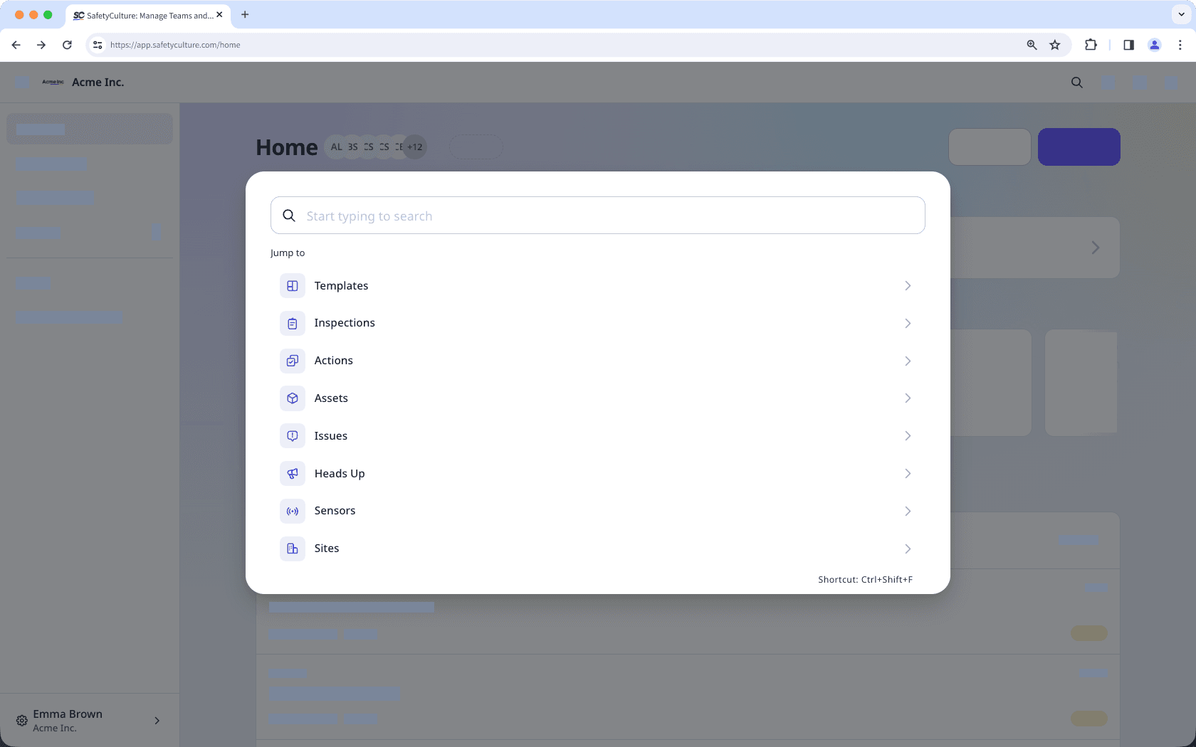 The Home page open with the Global Search visible.