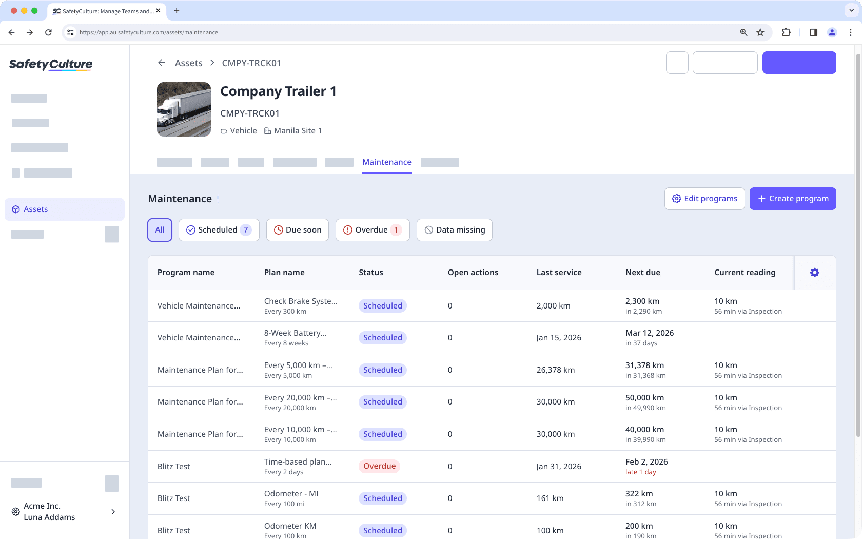 View maintenance plans from the asset profile via the web app.
