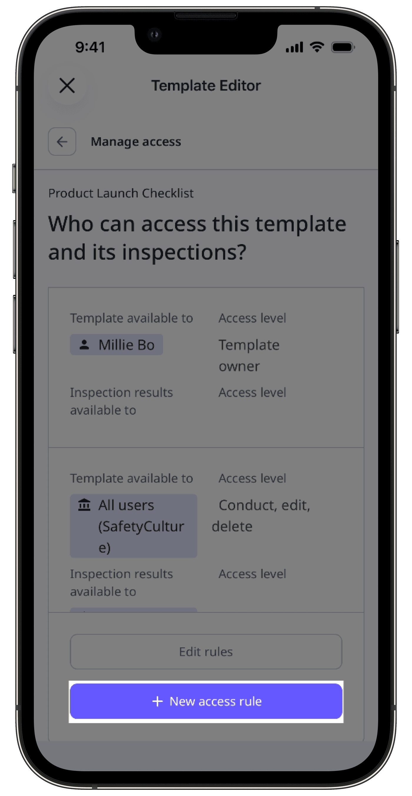 Create an access rule via the mobile app.