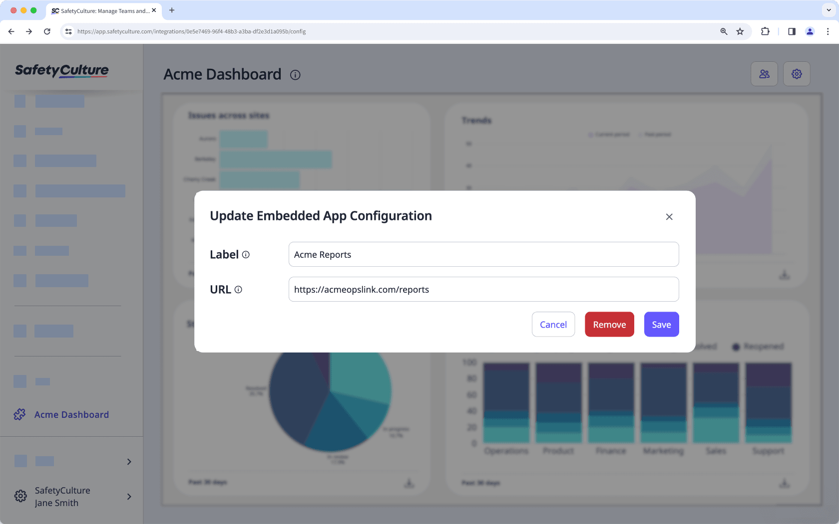 Edit an embedded app page via the web app.