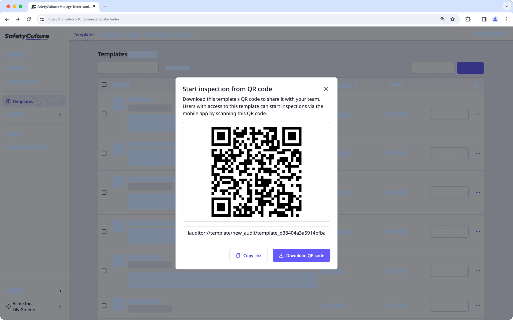 Descargar el código QR de una inspección a través de la aplicación web.