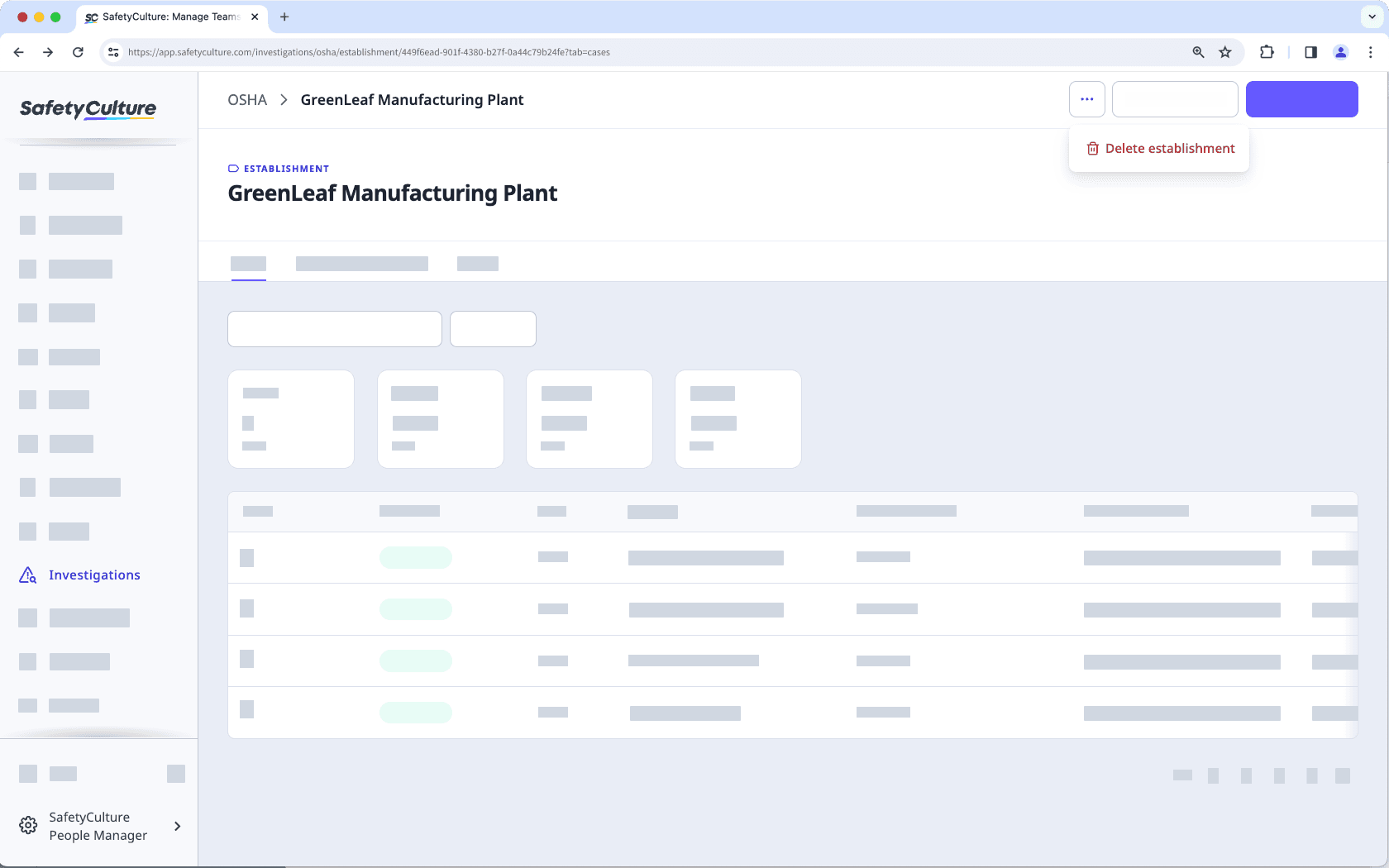 Delete an establishment via the web app.