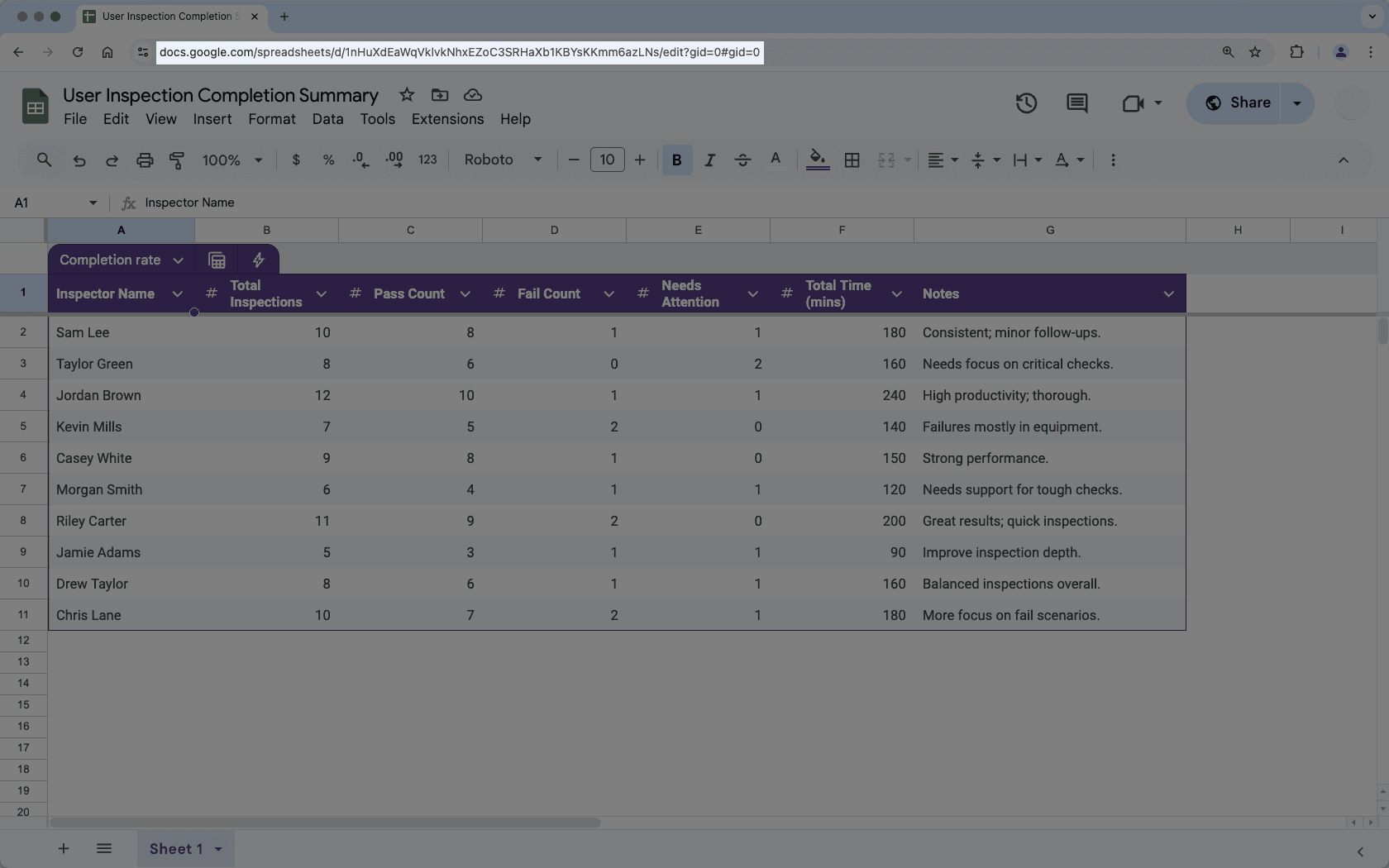 Copy the Google Sheets link.