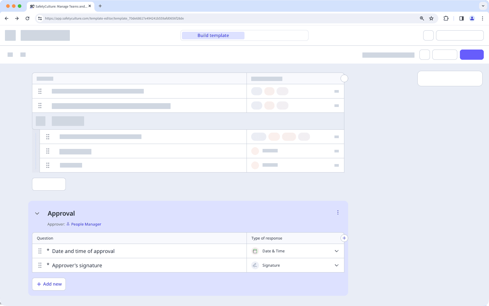 Set up your approval workflow in the template editor via the web app.