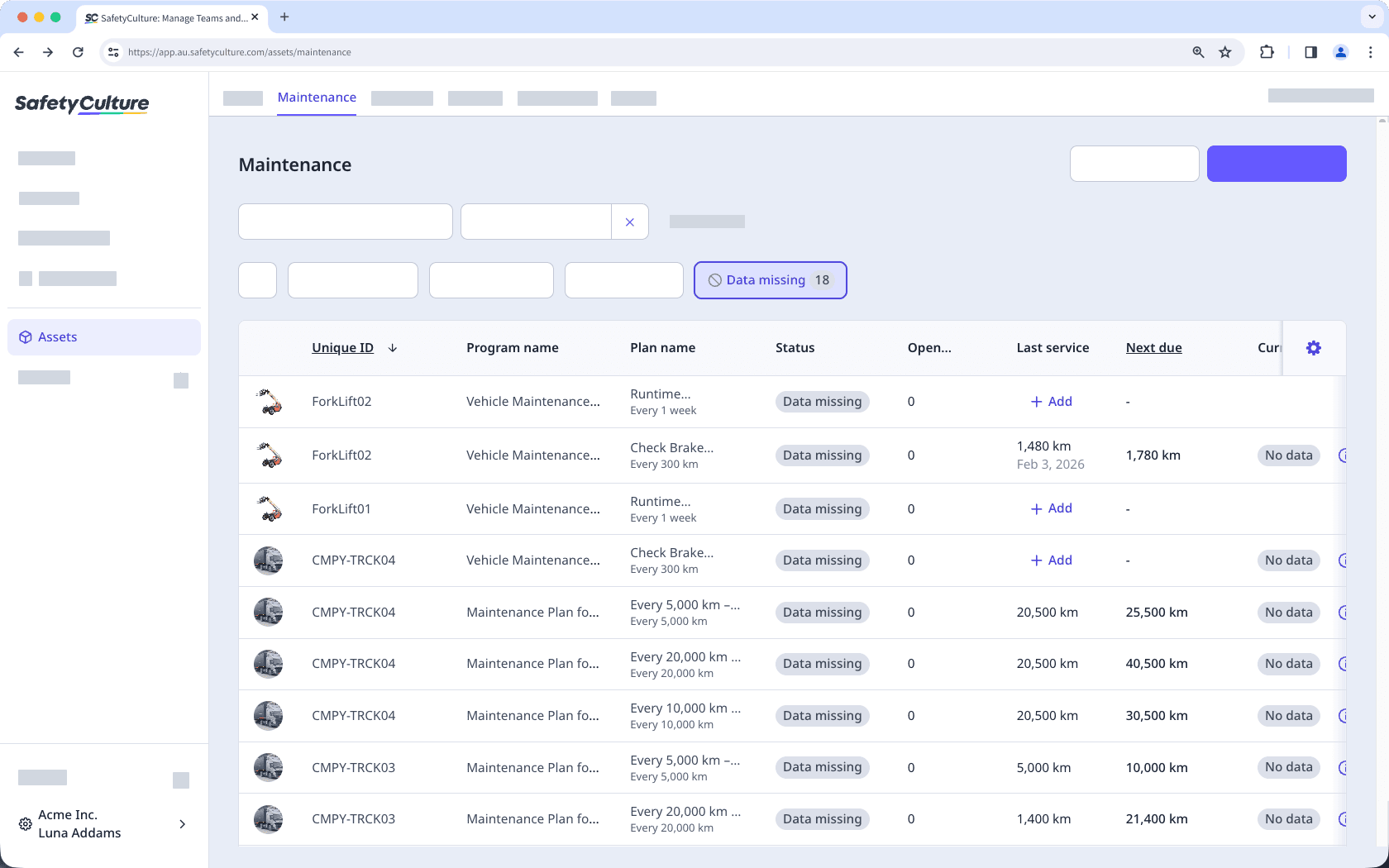 View plans with missing data via the web app.