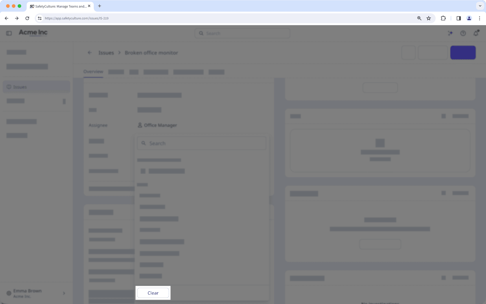 The issue profile page showing the option to select another assignee.
