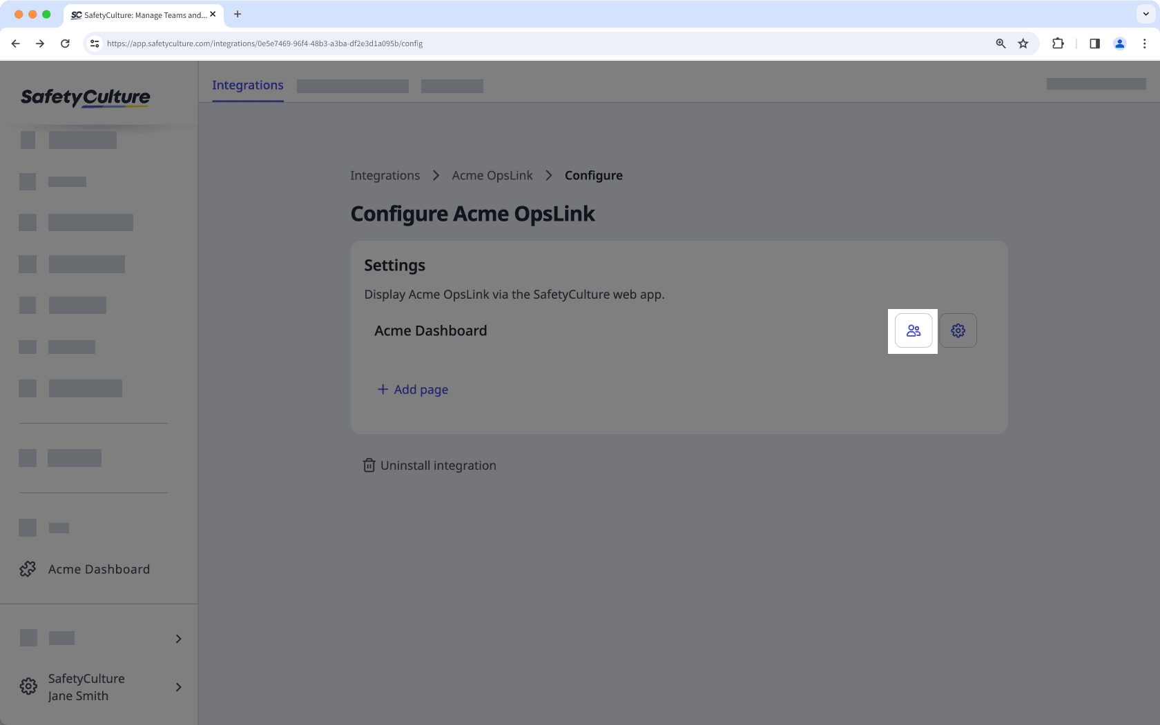 Manage access to an embedded app via the web app.