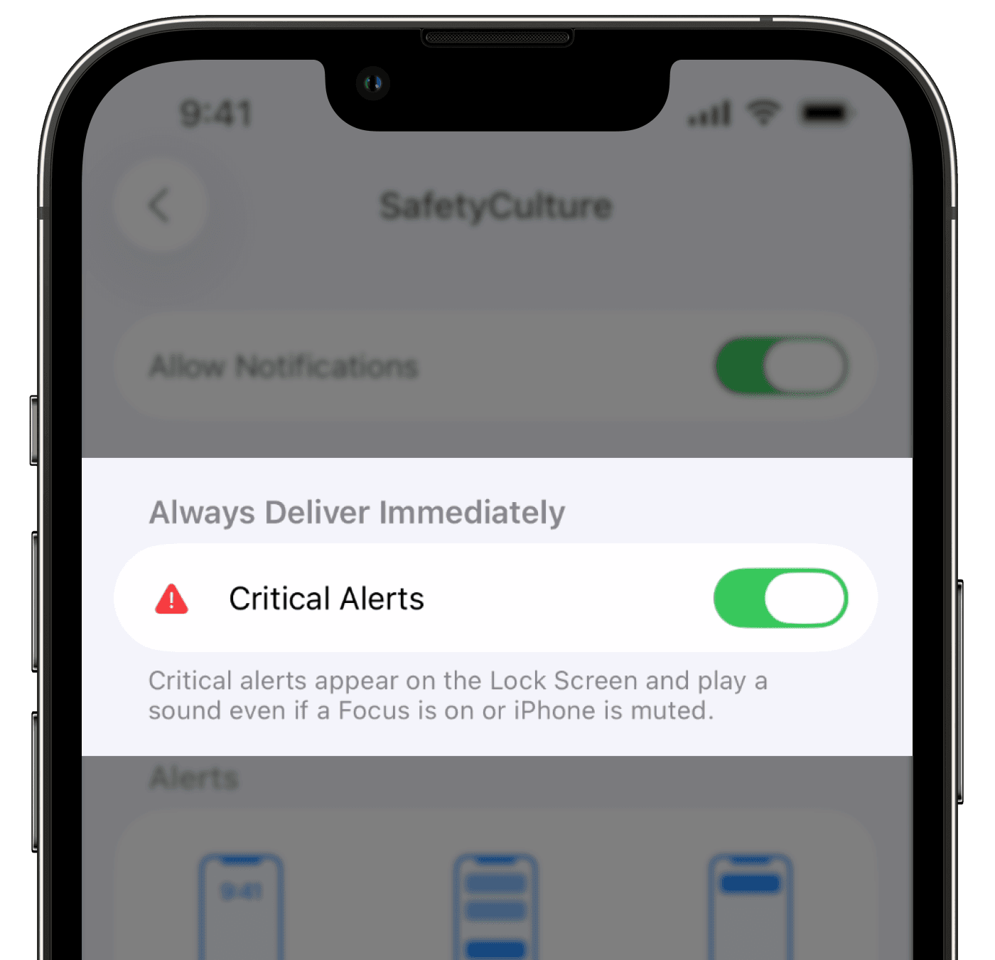Turn Critical Alerts on or off via iOS device settings.
