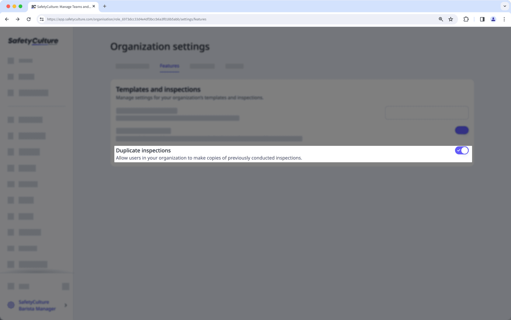 Turn duplicating inspections on or off for your organization via the web app.