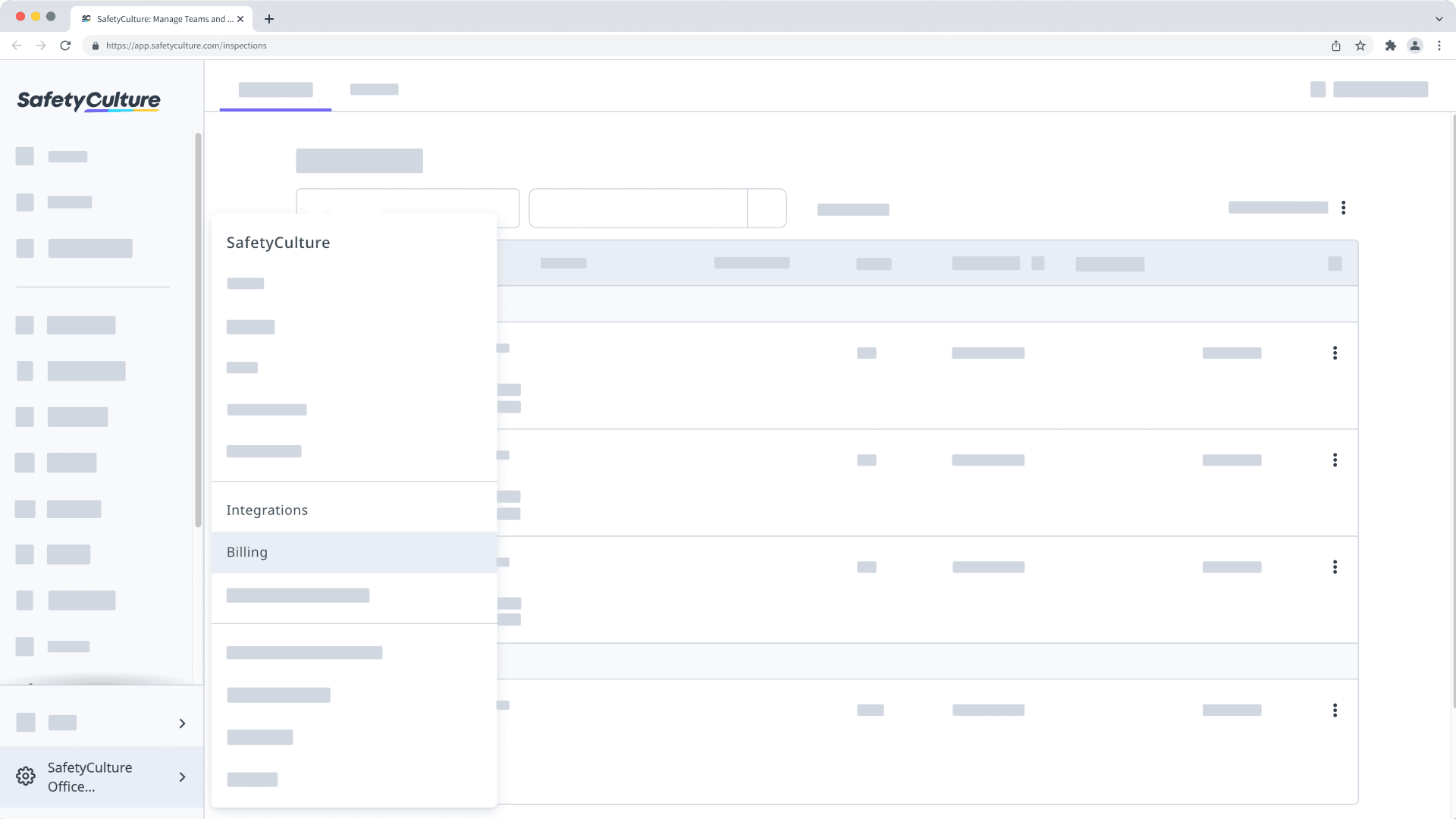 Location of Billing and Integrations in the web app.