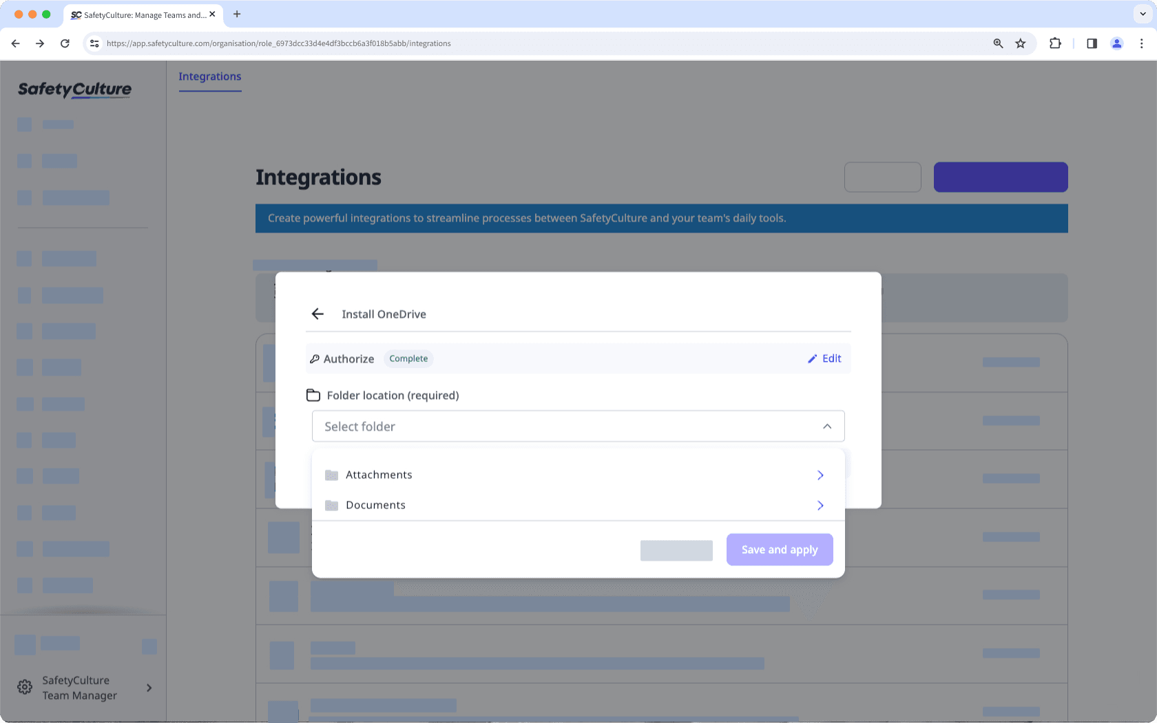 Assign a OneDrive folder location for your inspection reports via the web app.