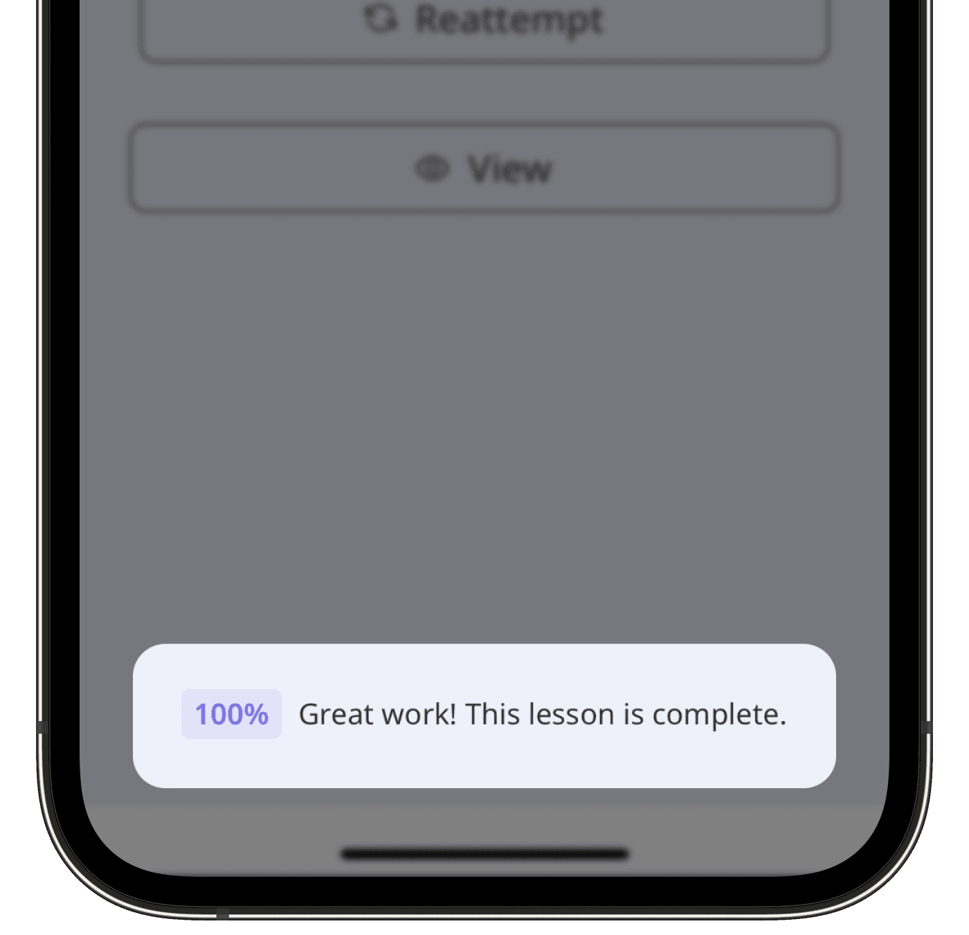 A sample course showing a 100% score on the mobile app.